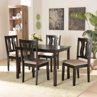 Baxton Studio RH338C-Sand/Dark Brown-5PC Dining Set Fenton Modern and Contemporary Sand Fabric Upholstered and Dark Brown Finished Wood 5-Piece Dining Set